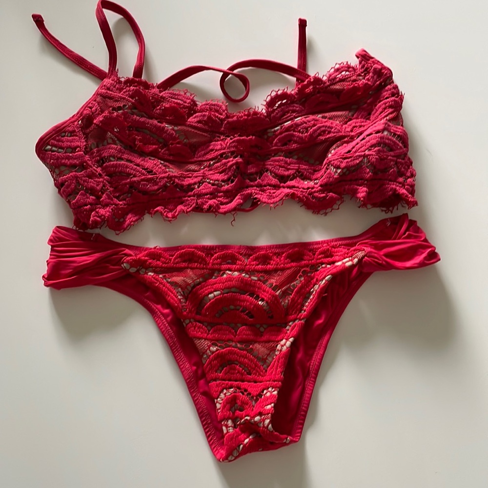 Pilyq Red & Tan bikini bathing suit
